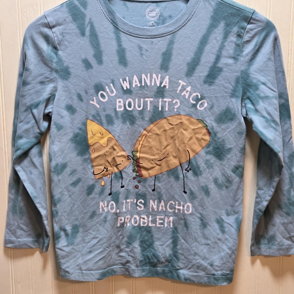 Wonder Nation Shirt Youth Large 10-12 Blue Tie Dye Taco Nacho Graphic Top